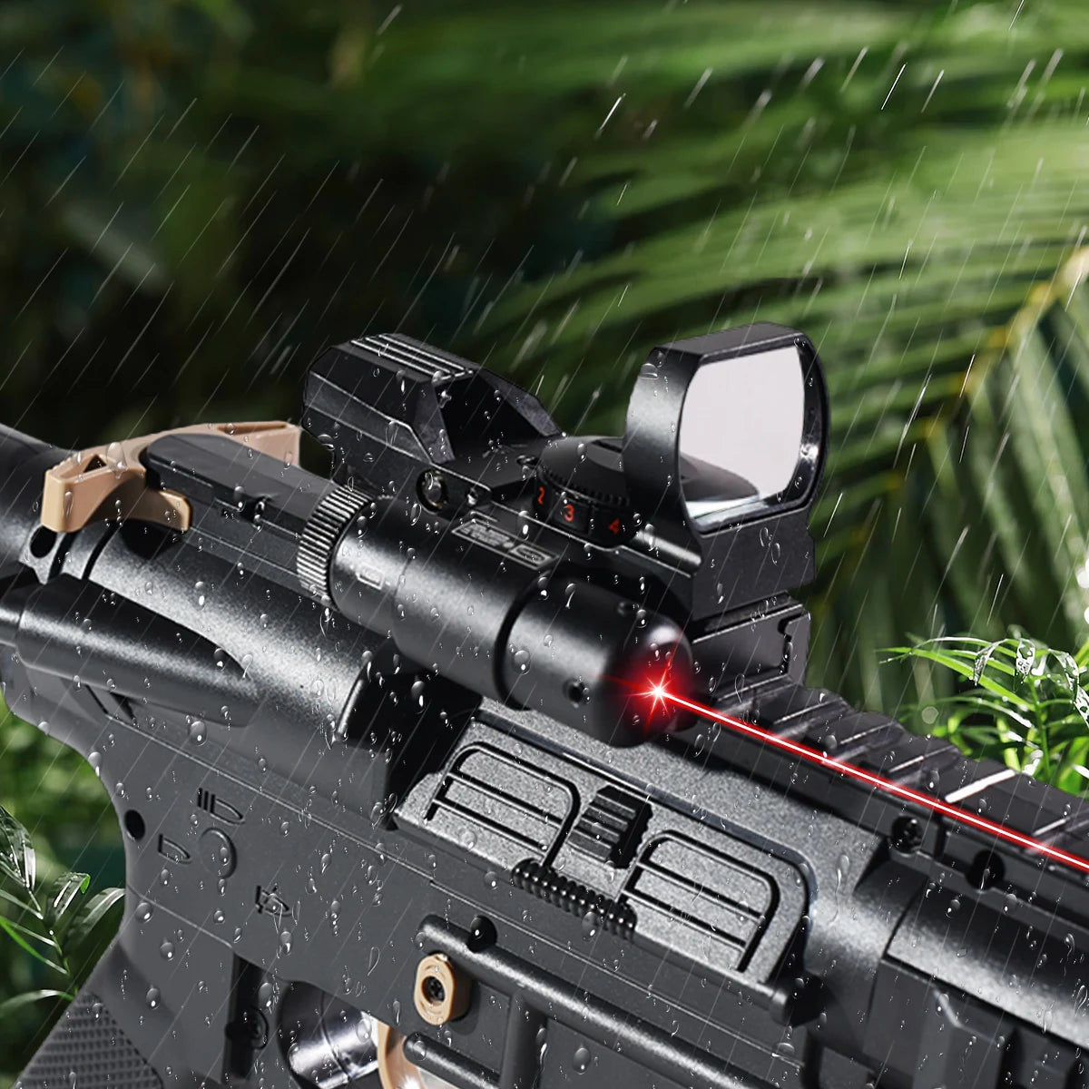 HD101B Tactical Red Dot Sight with Laser – 4 Reticle Holographic Scope for Hunting & Airsoft