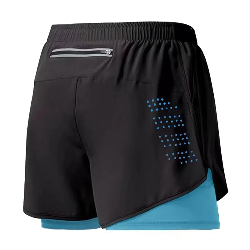 Men’s Quick-Dry Double Layer Running Shorts – Black Fitness & Workout Training Shorts