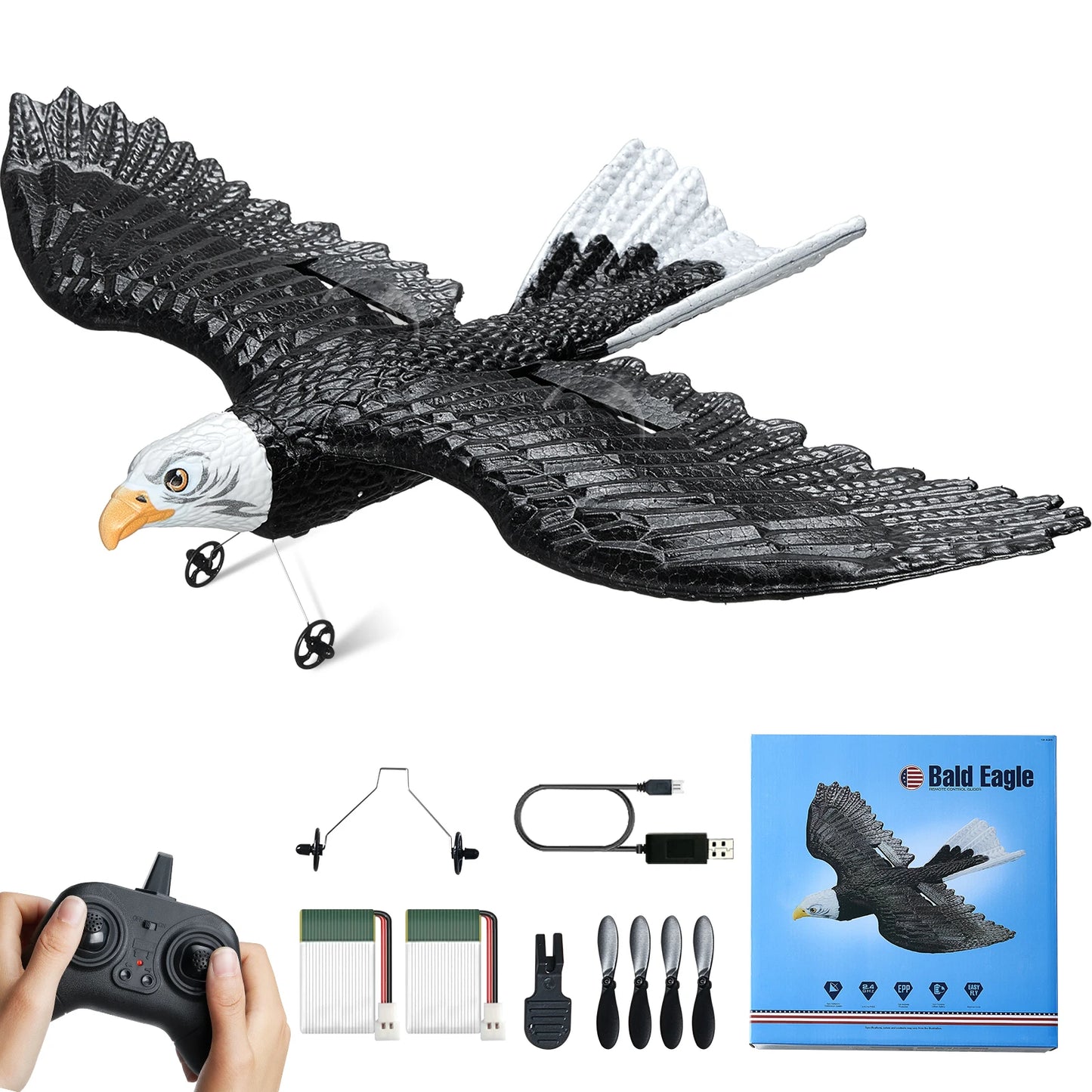 SucceBuy RC Plane Wingspan Eagle Aircraft Fighter 2.4G 2CH with 2 Batteries 6-Axis Glider Airplane Foam Boys Toys for Children