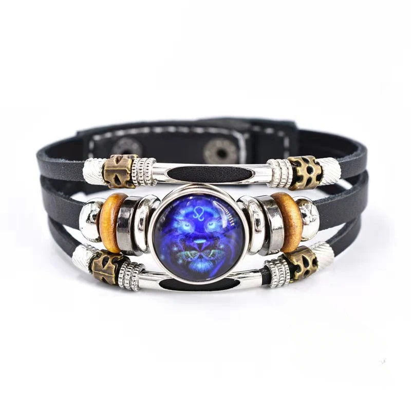 Glow-in-the-Dark Zodiac Bracelet with Retro Beaded Style for Him & Her