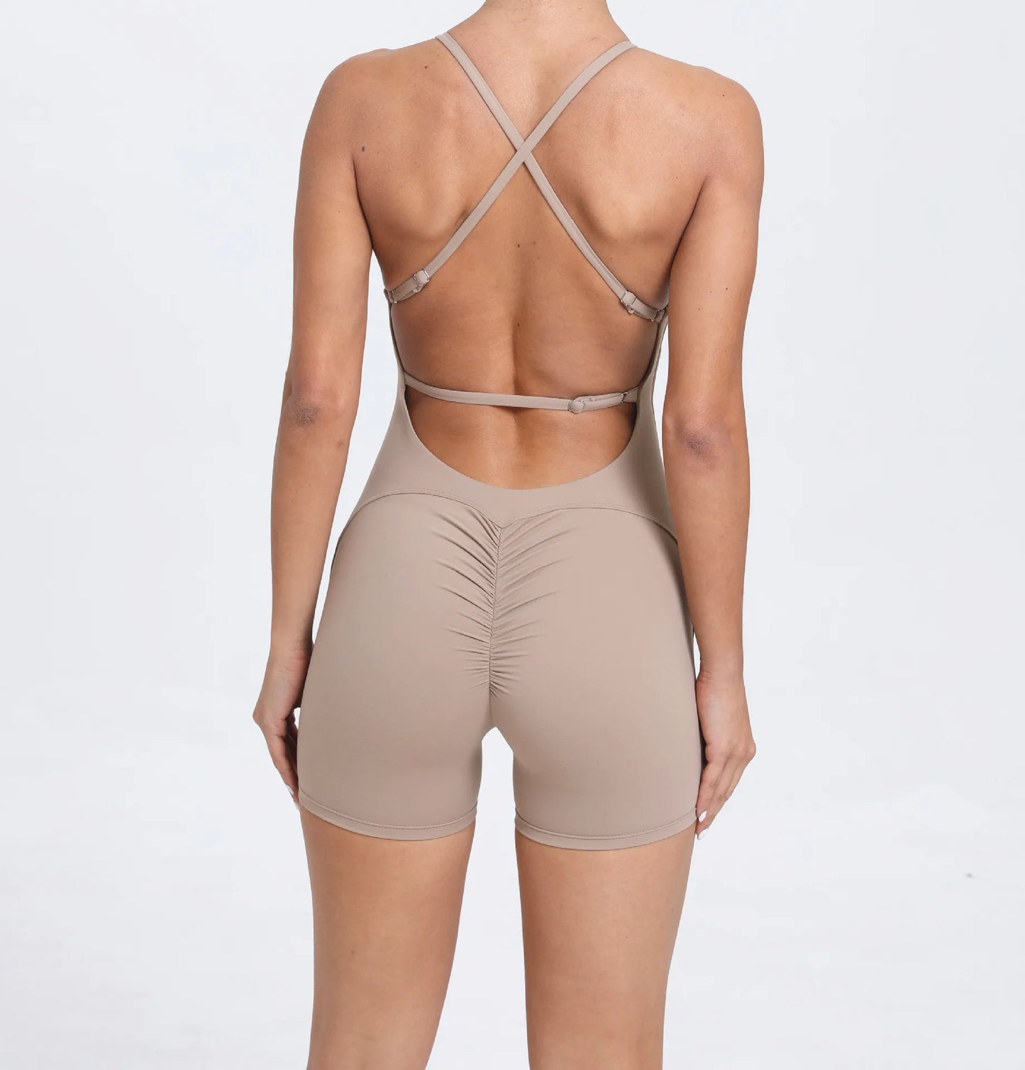 One-Piece Cross-Back Bodycon Yoga Jumpsuit – Women’s Fitness Legging Gym Outfit for Activewear & Workouts