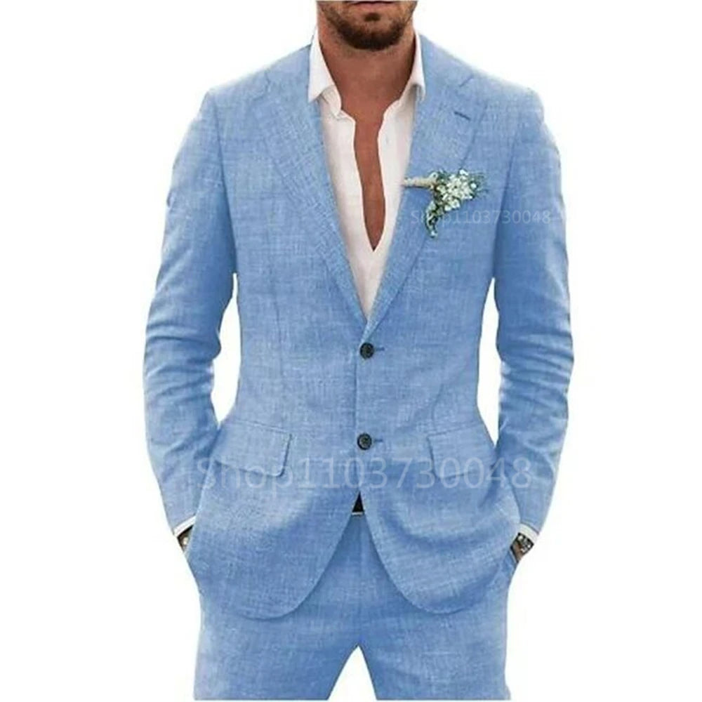 Modern 2-Piece Linen Suit for Men – Slim Fit Blazer & Pants Set for Weddings & Formal Events