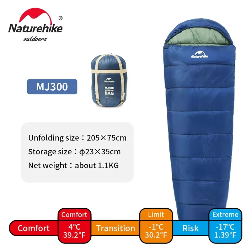 Naturehike Mummy Sleeping Bag – Lightweight MJ300 (-1℃) & MJ600 (-12℃) for Winter Camping, Outdoor Adventures, and Comfortable Sleep