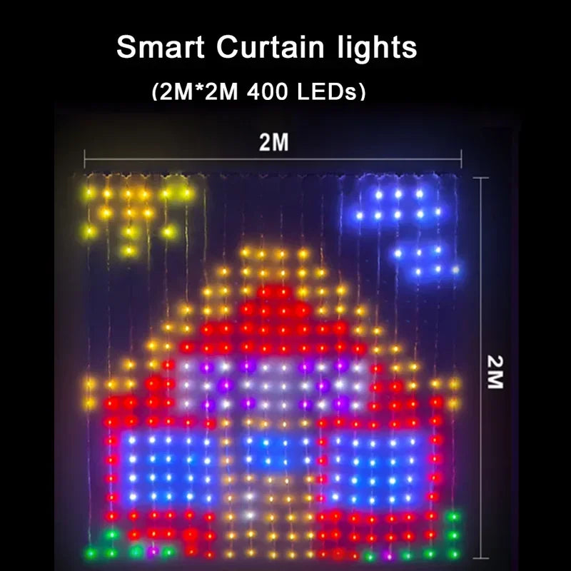 400-LED Smart Curtain Lights – RGB String Lights with Bluetooth App Control, Music Sync & DIY Display for Bedroom or Window Decor