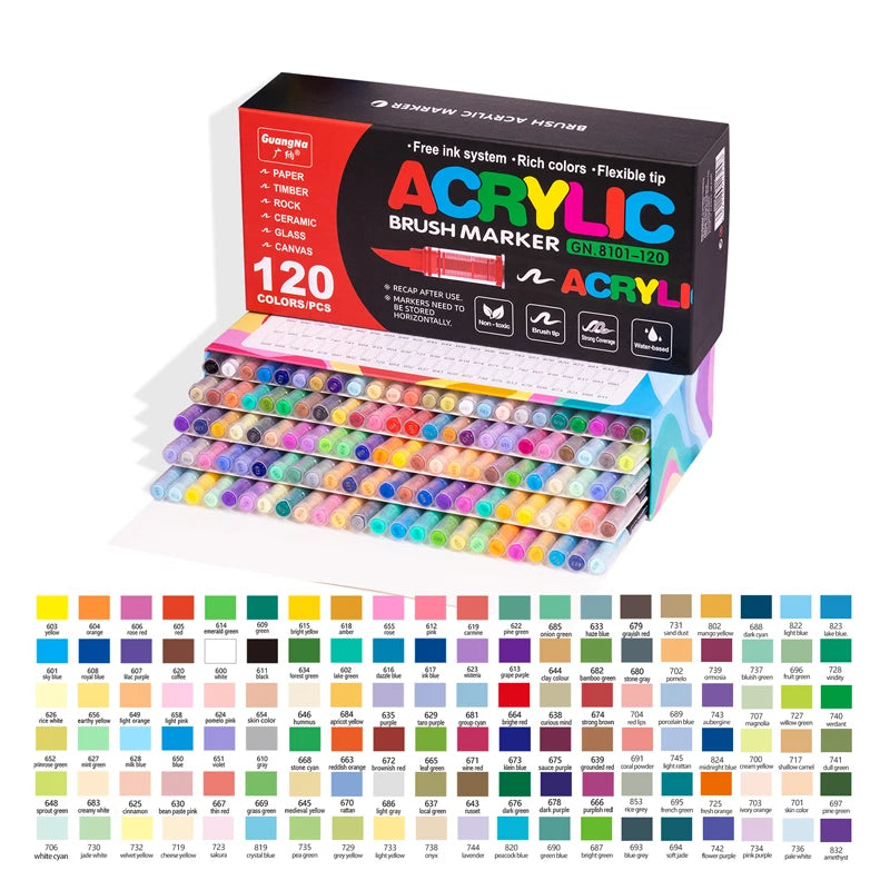 12–120 Colors Acrylic Paint Pens – Brush Tip Markers for Rock, Wood, Canvas, Stone | DIY Crafts & Christmas Gift