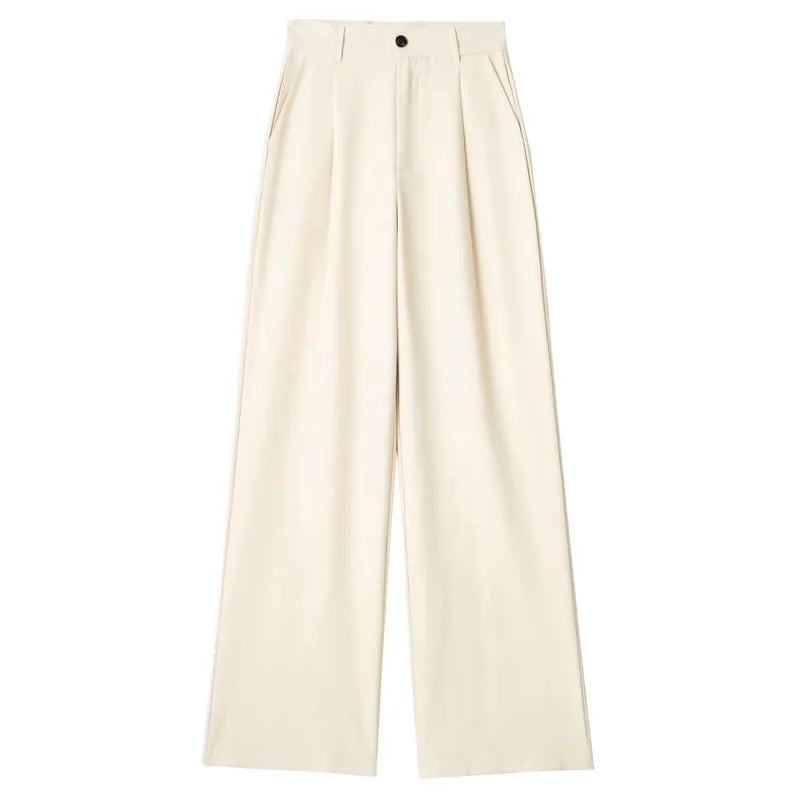 High-Waist Striped Wide-Leg Trousers – Women's Formal Office Wear, Casual Suit Pants in Grey & Black