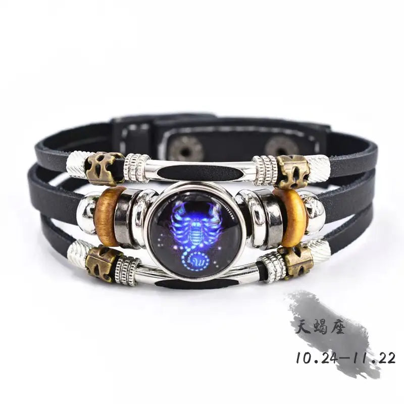 Glow-in-the-Dark Zodiac Bracelet with Retro Beaded Style for Him & Her