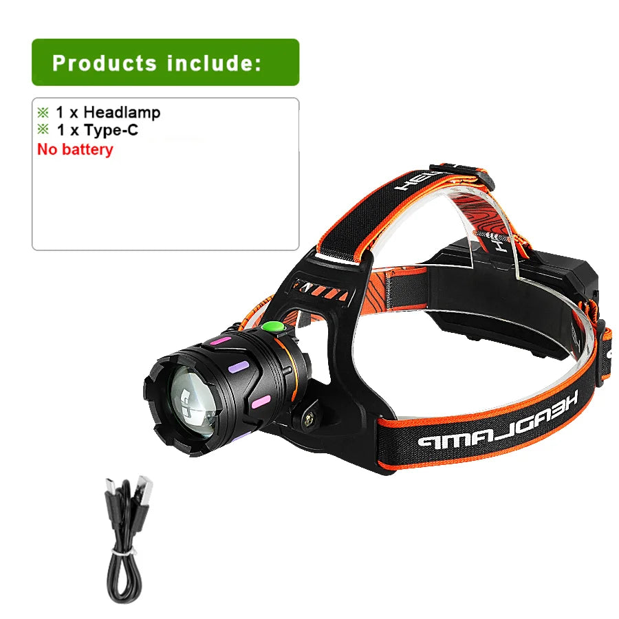 🔦 High Power LED Headlamp – Ultra-Bright, Type-C Rechargeable Head Flashlight