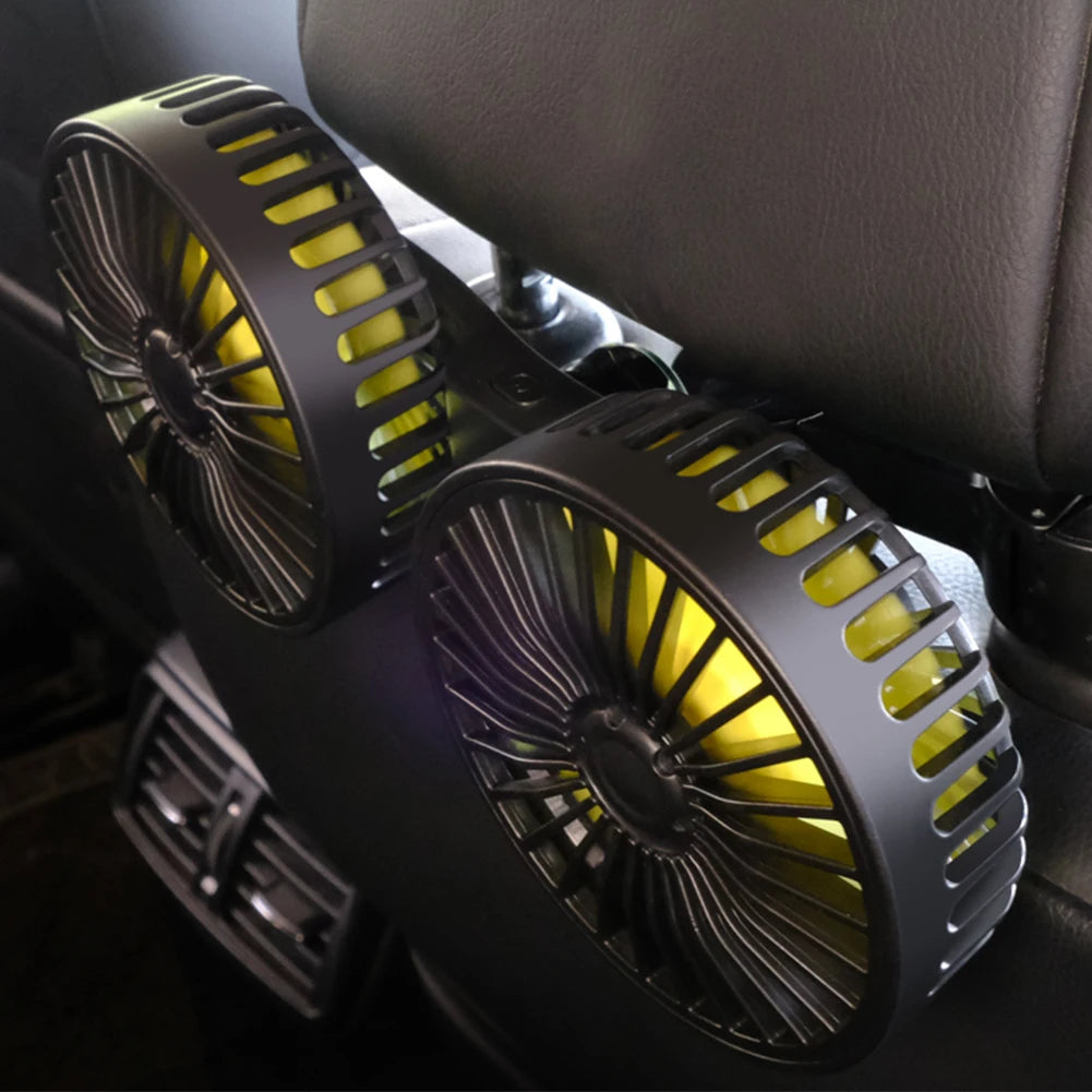12V/24V Dual-Head Car Seat Cooling Fan – USB Neck Cooler with 360° Rotation & 3-Speed Adjustable Settings