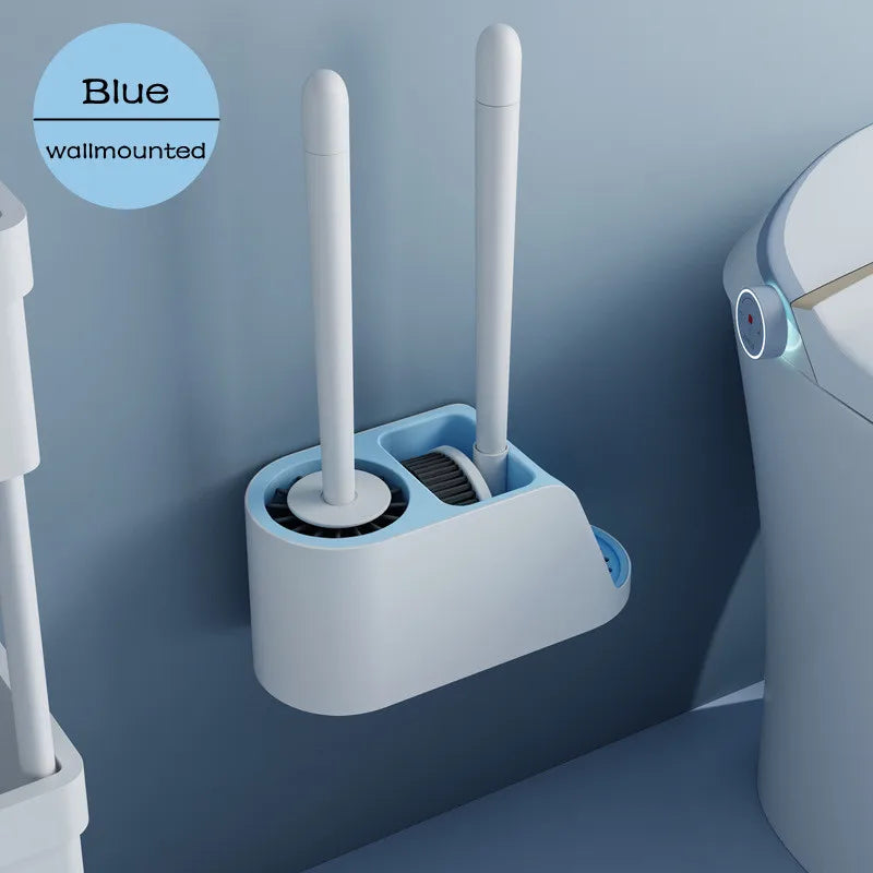 3-in-1 Silicone Toilet Brush Set with Wall & Floor Stand – Sleek, Space-Saving Cleaning Solution