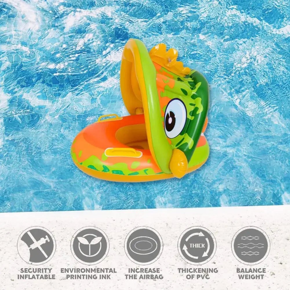 Baby Inflatable Unicorn Swim Ring – Sunshade Seat Float with Handrails & Removable Canopy for Pool Fun