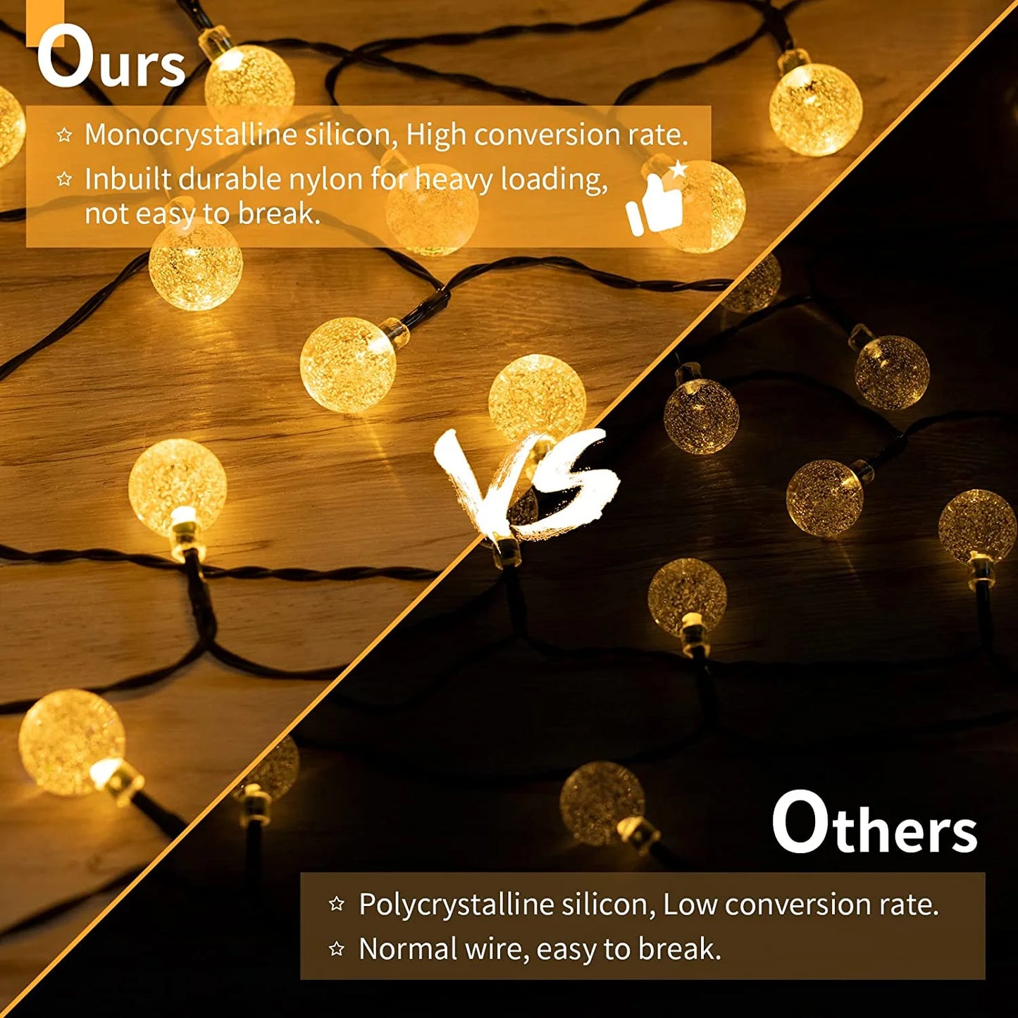 Outdoor Solar Crystal Globe String Lights – 60 LED Waterproof Lights with 8 Modes for Garden, Patio, or Party Decor