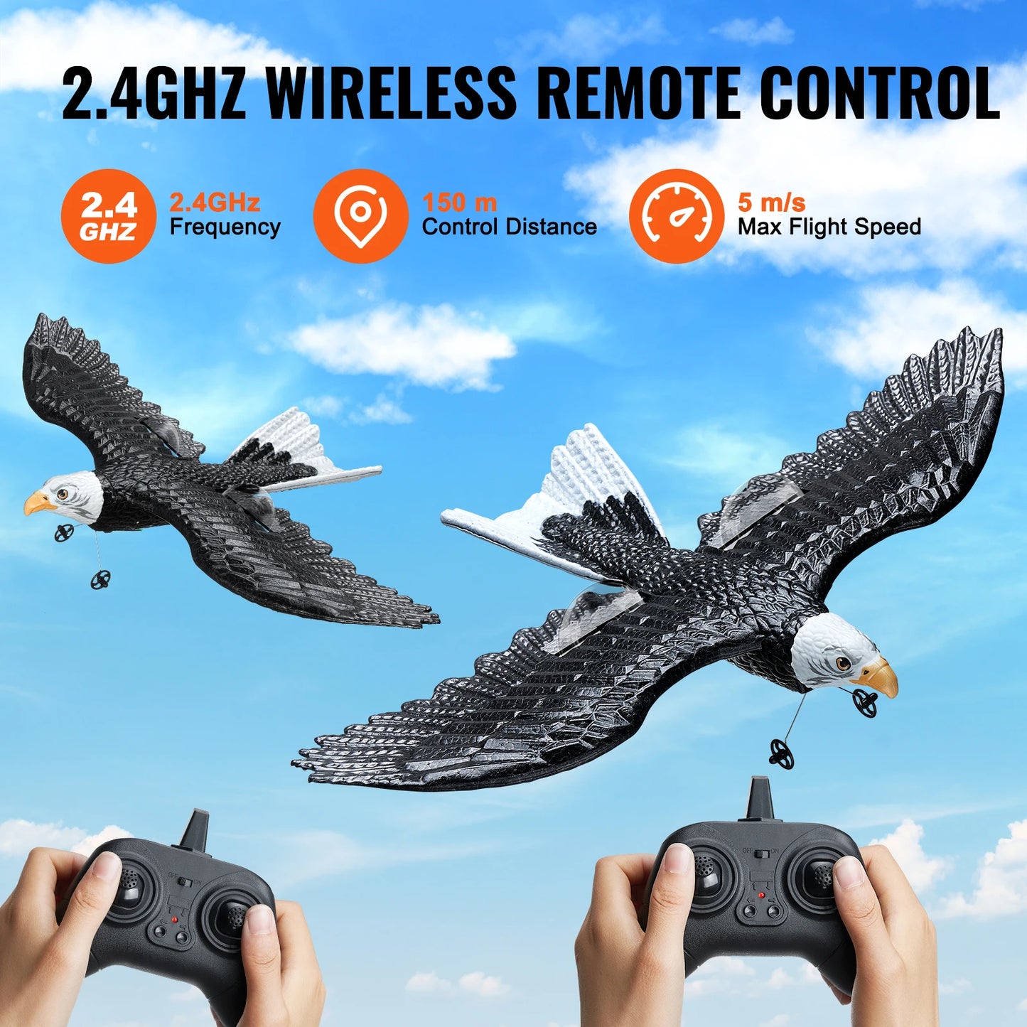 SucceBuy RC Plane Wingspan Eagle Aircraft Fighter 2.4G 2CH with 2 Batteries 6-Axis Glider Airplane Foam Boys Toys for Children