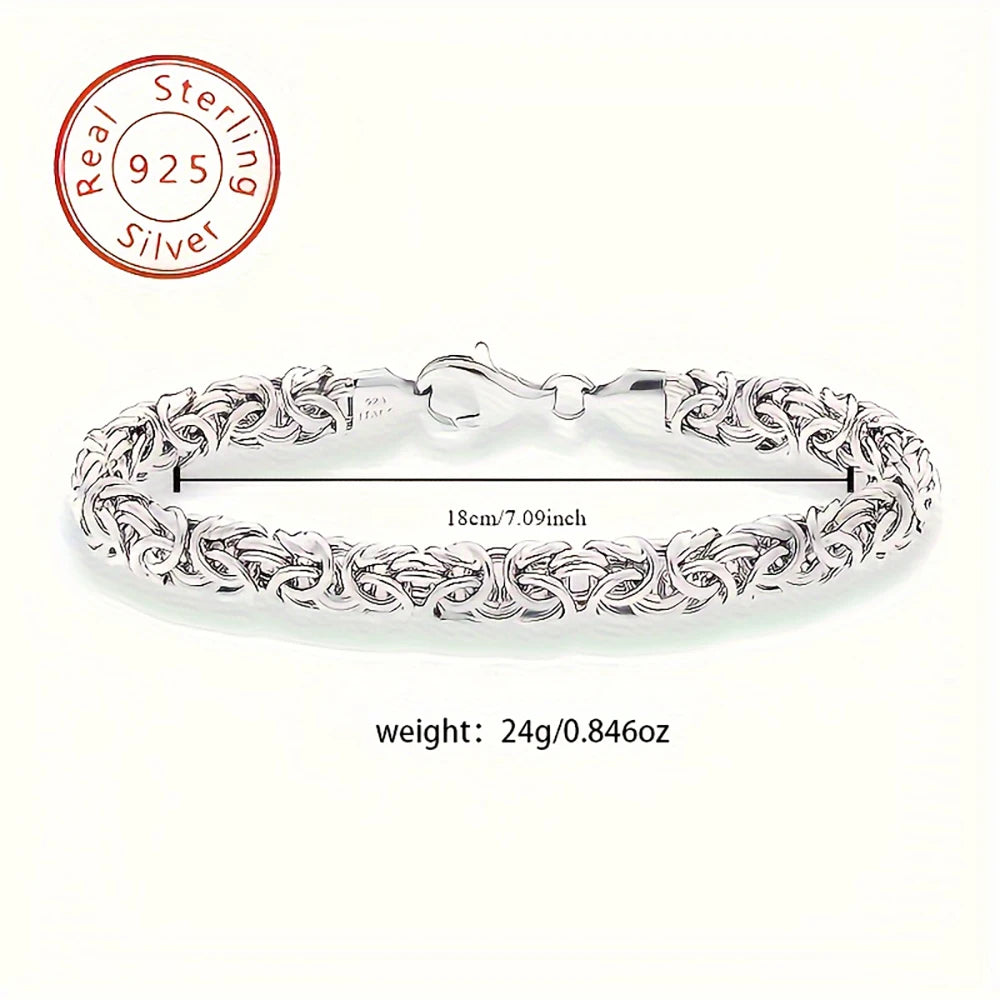 S925 Sterling Silver Byzantine Chain Bracelet – Polished Unisex Miami Style Jewelry, Smooth K-Pop Inspired Design