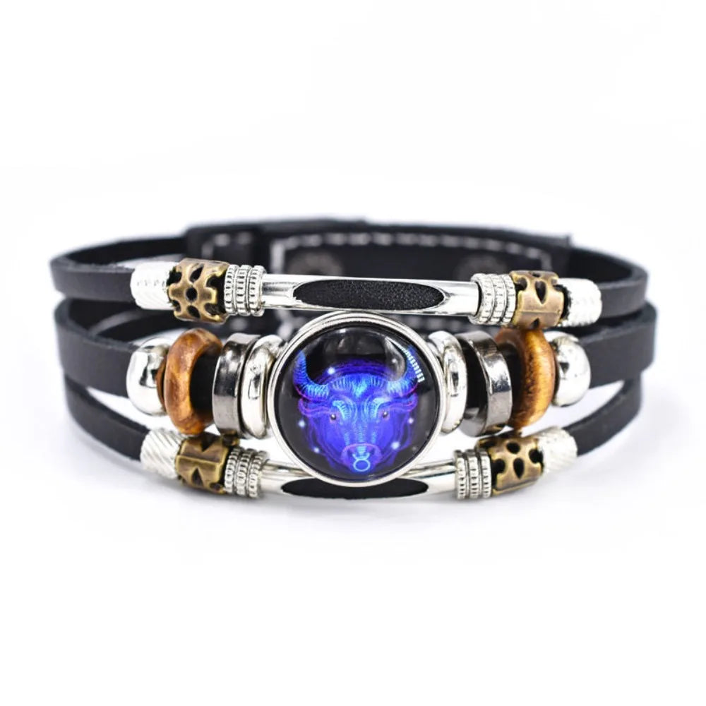 Glow-in-the-Dark Zodiac Bracelet with Retro Beaded Style for Him & Her