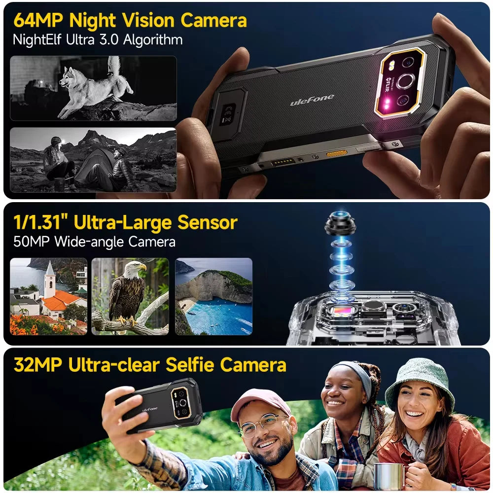 Ulefone Armor 27T Pro 24GB+256GB 5G Thermal lmaging By FLIR Rugged 10600mAh 6.78'' Display 64MP Night Vision 33W NFC Android 14