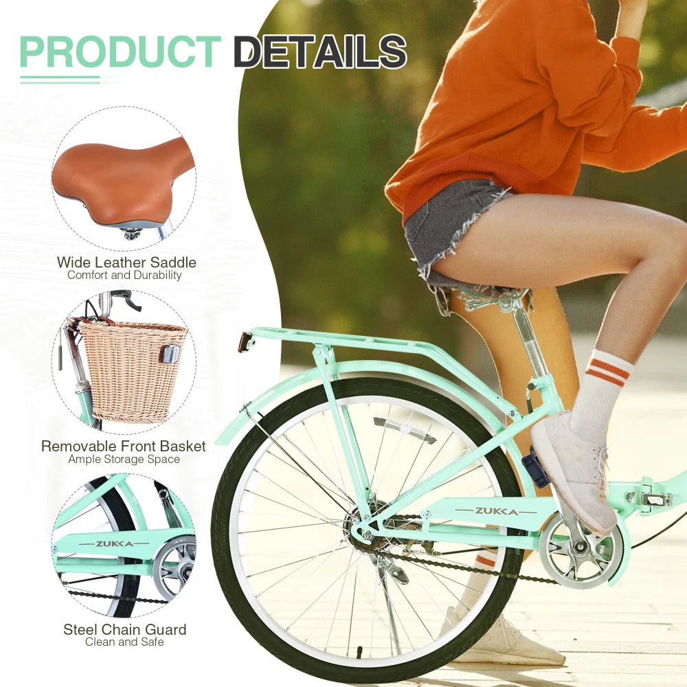 24" Folding Lady’s Bike – Single Speed with Durable Steel Frame, Compact Design for Easy Storage & Commuting