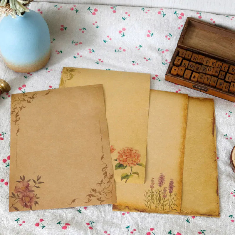16pcs Vintage Writing Paper Old Parchment Design Kraft Paper for Invitations Gift Decorations Holiday Event Party Supplies A5