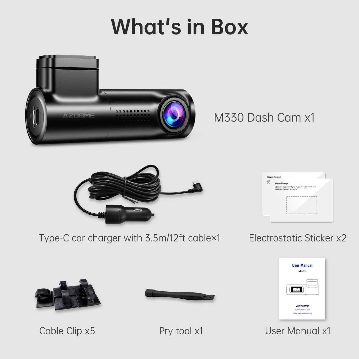 AZDOME M330 1296P Dash Cam – Smart Voice Control, WiFi, G-Sensor, Parking Monitor & Loop Recording