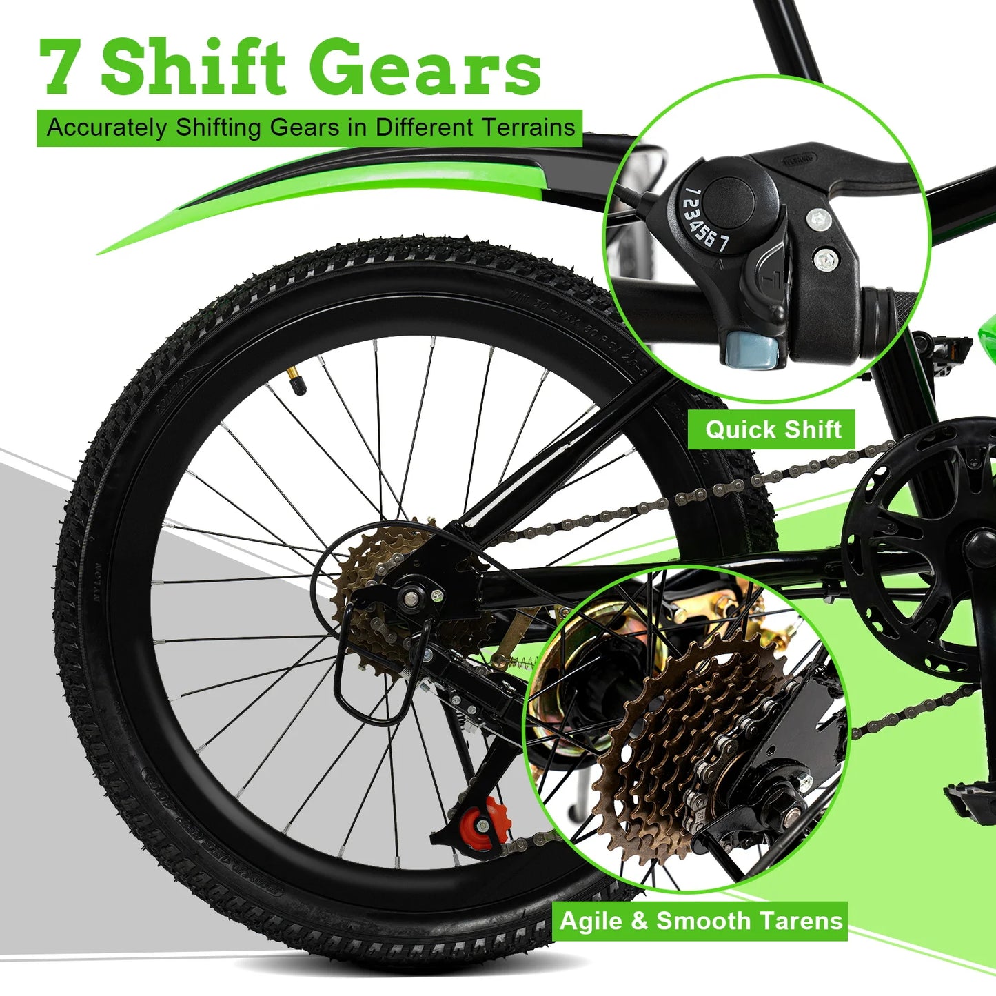 20-Inch 7-Speed Kids’ Mountain Bike – Adjustable Seat, Mudguards & Kettle Holder for Ages 8–13
