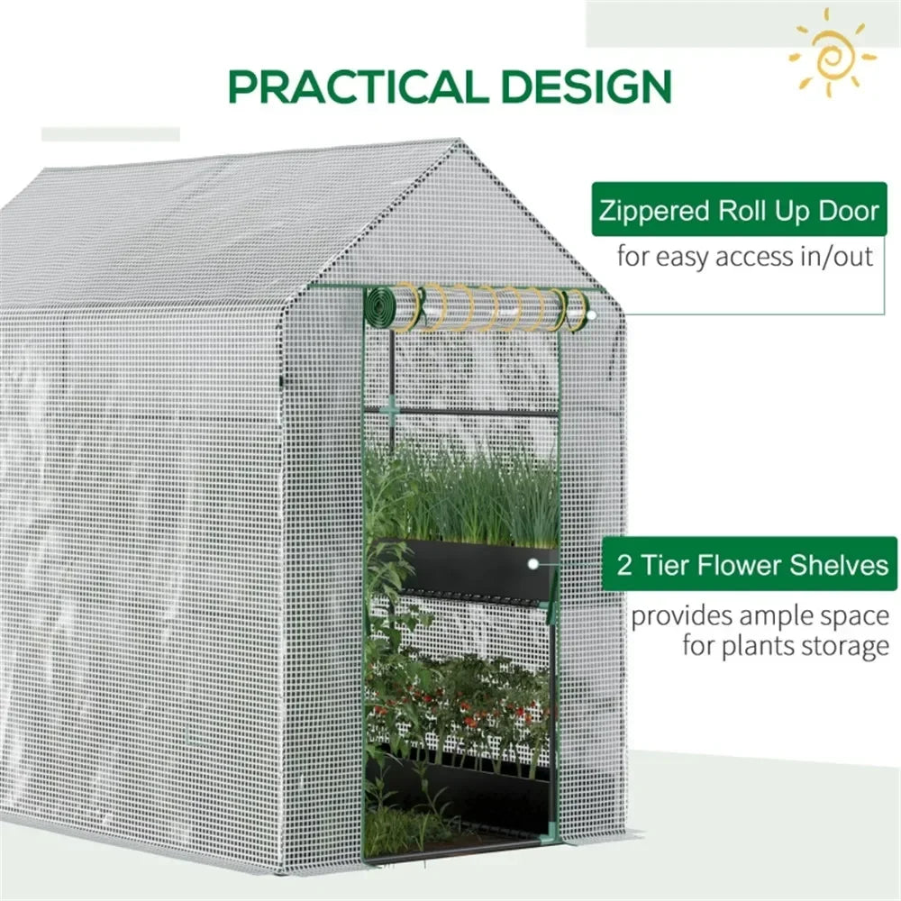 Spacious Walk-In Greenhouse with Roll-Up Door for All-Season Plant Protection