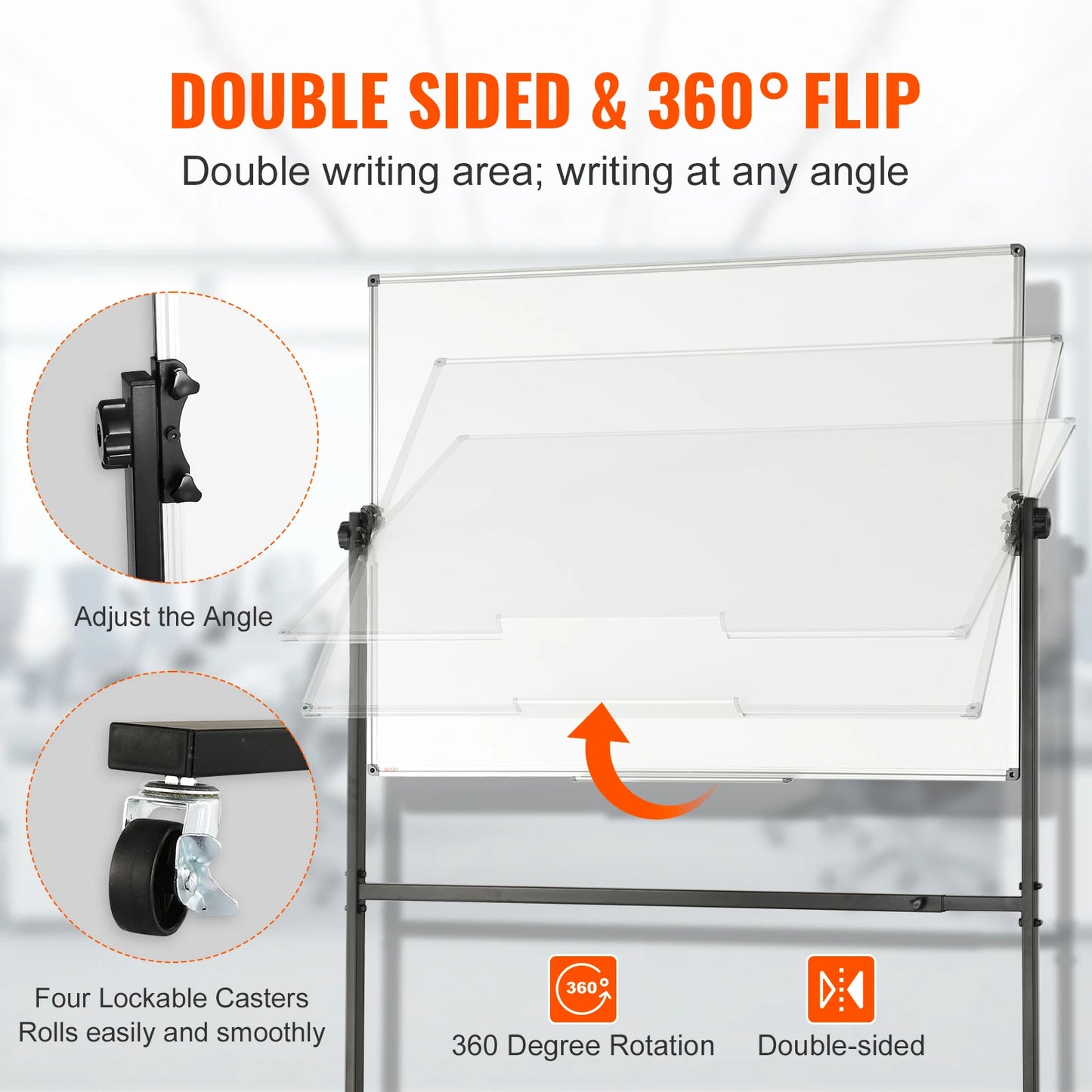 48x32" Rolling Double-Sided Magnetic Whiteboard – Mobile Dry Erase Board with 360° Reversible & Height Adjustable Frame