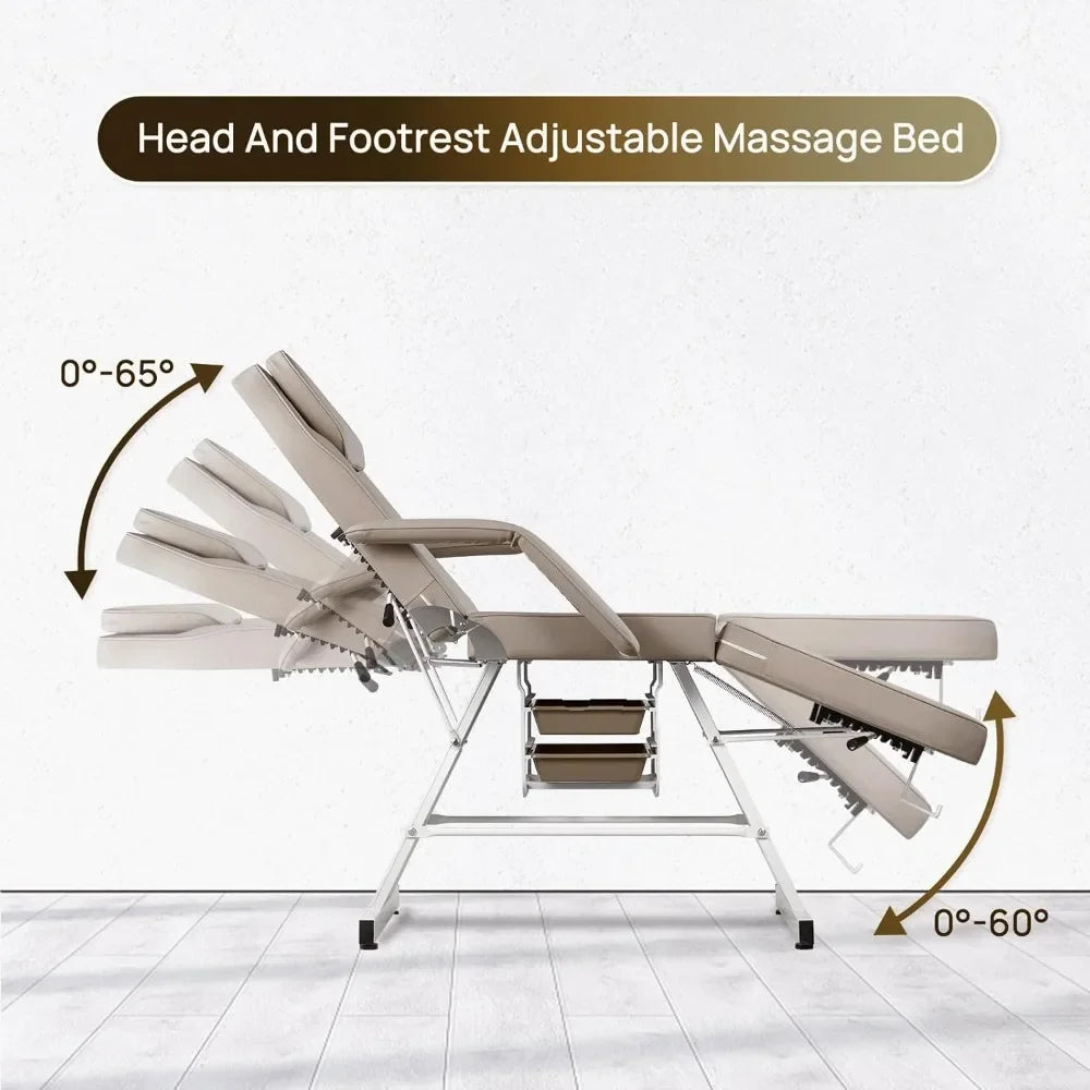 Adjustable 73" Facial Massage & Tattoo Chair with Matching Stool – Professional Salon & Spa Station
