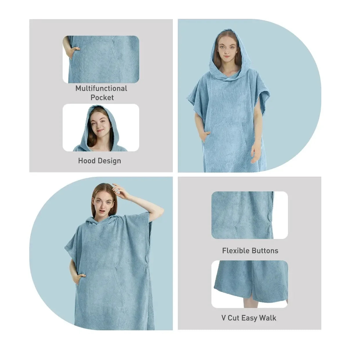 Quick-Dry Surf Poncho Towel – Microfiber Beach Robe & Changing Towel Hoodie for Adults