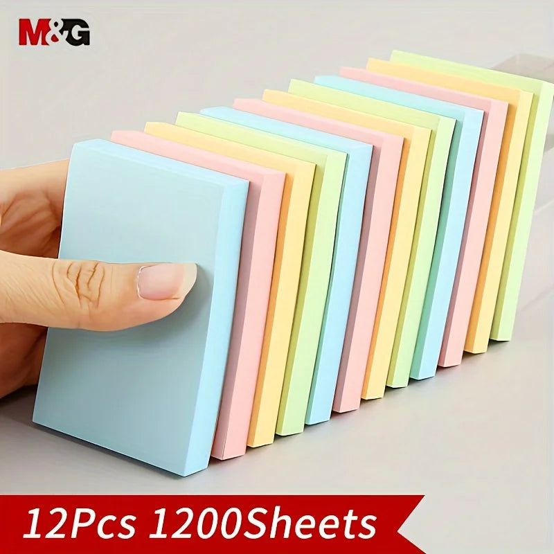 12 Pcs Colorful Sticky Notes Set – 1200 Sheets 4-Color Portable Memo Pads for Office & School