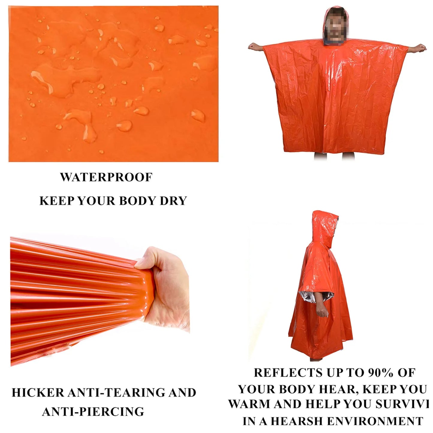 4-Pack Emergency Thermal Ponchos – Insulated, Reflective Raincoats for Outdoor Survival, Camping & Car Gear