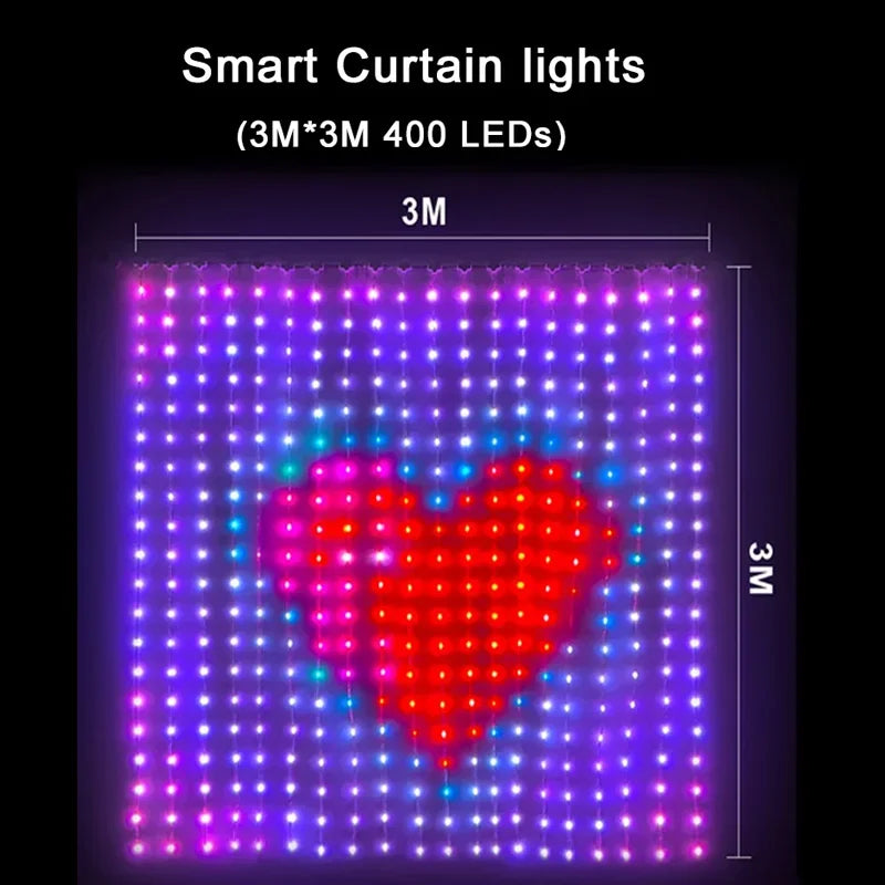 400-LED Smart Curtain Lights – RGB String Lights with Bluetooth App Control, Music Sync & DIY Display for Bedroom or Window Decor