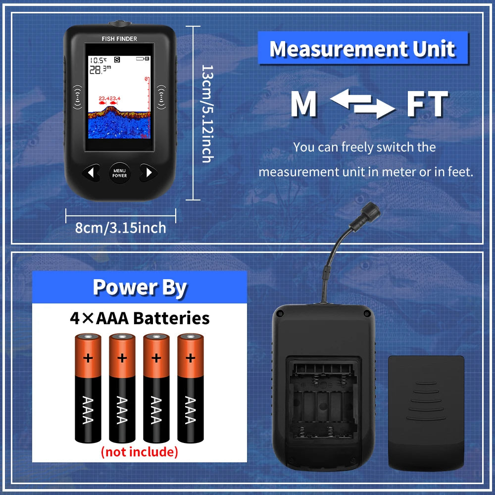 Erchang XF03 Portable Fish Finder – 100M Sonar Echo Sounder with 45° Detection & Alarm for Lake & Sea Fishing
