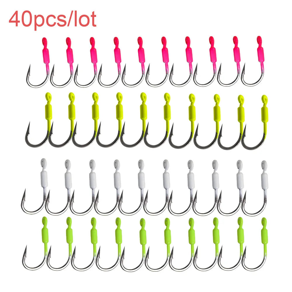 40pcs Snapper Jig Weighted Hooks: 3g Fishing Hooks in White, Pink, Yellow, and Chartreuse