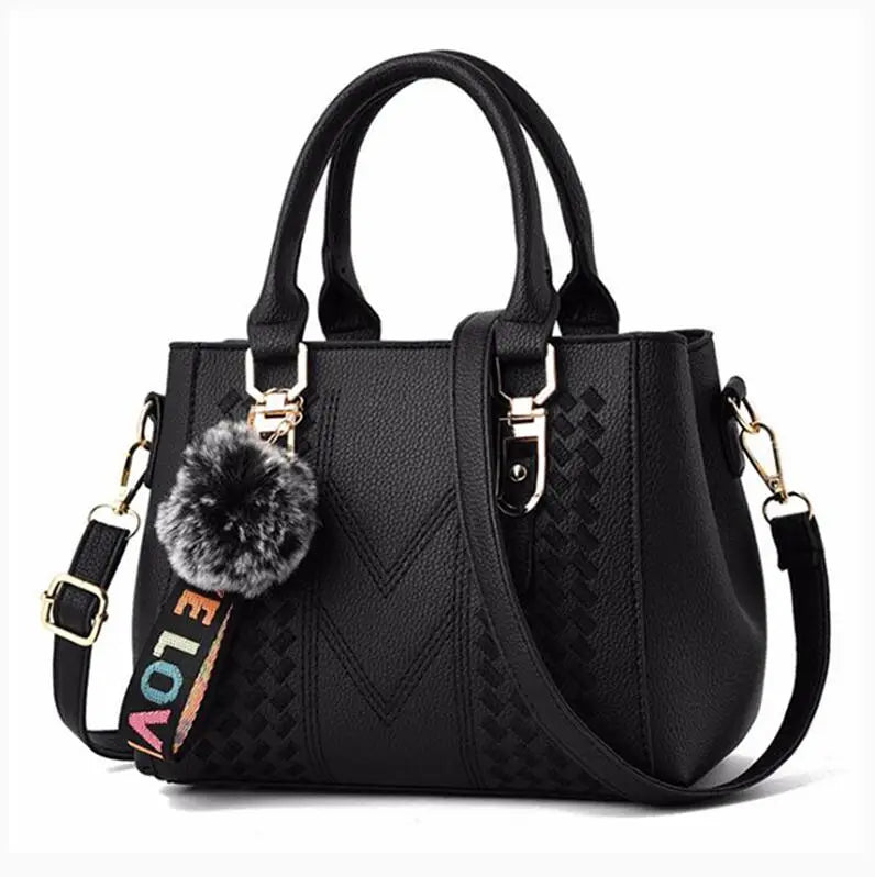 👜 Embroidered Leather Messenger Handbag – Stylish Women's Shoulder Bag with Hair Ball Charm