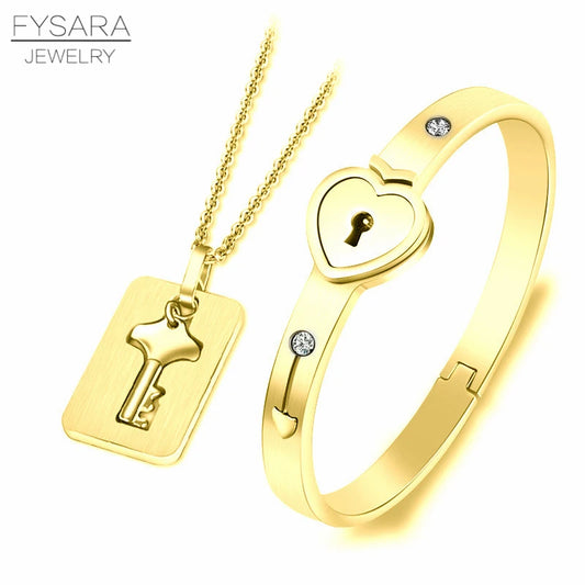 Lock & Key Jewelry Set for Couples – Stainless Steel Bracelet and Necklace Symbolizing Eternal Love