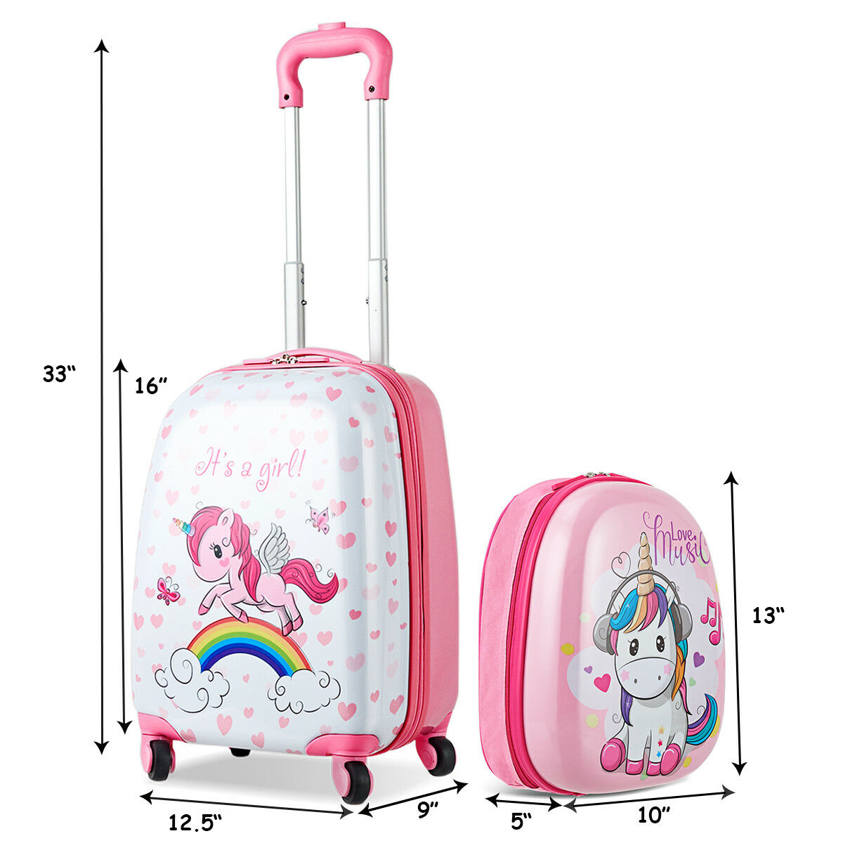 Adventurous School Companion for Children: 2-Piece Set - 12'' Backpack and 16'' Rolling Suitcase, Built to Last with Durable ABS