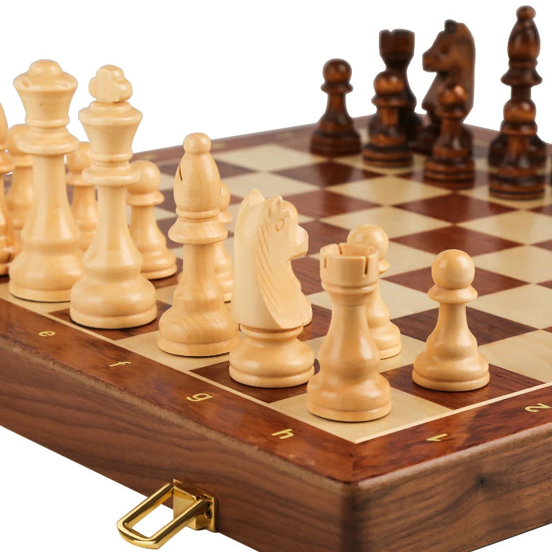 Premium Wooden Folding Chess Set – Classic Handcrafted Walnut Board with Solid Wood Pieces