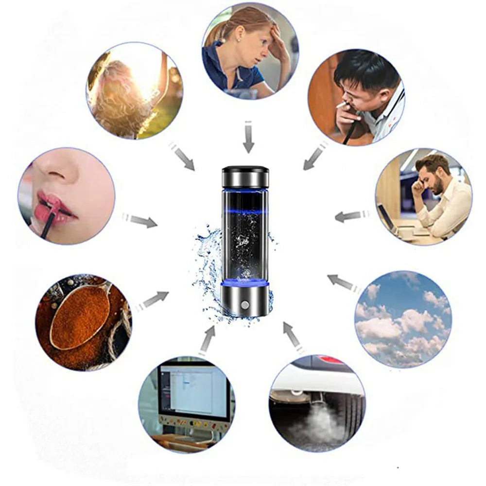 Portable Hydrogen-Rich Water Cup: Ionizer & Super Antioxidant Maker with Filter - 420ml