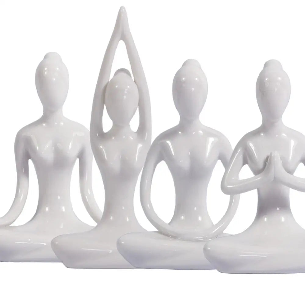 Set of 4 Porcelain Yoga Pose Figurines: 4.25" Ceramic Statues for Home Decor & Meditation Rooms