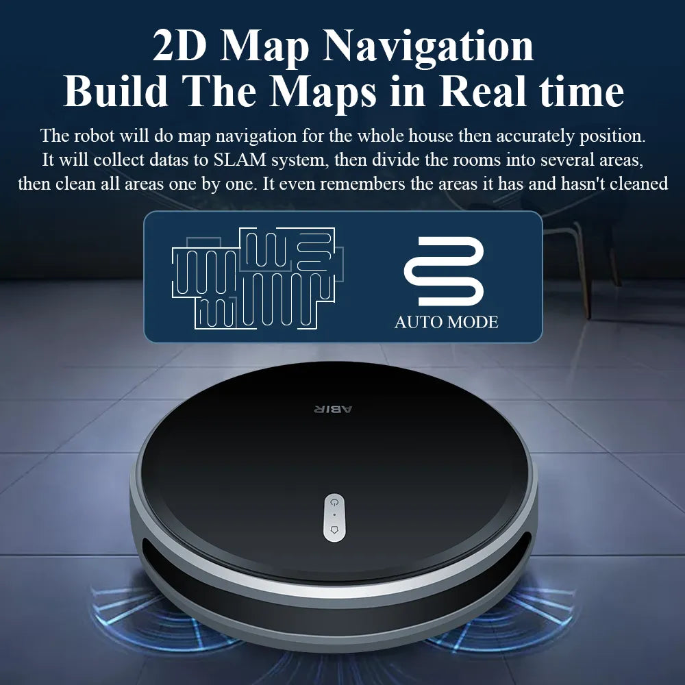 ABIR G20S Robot Vacuum Cleaner: Smart Map Memory, Powerful 6000Pa Suction, Electric Wet Mop, Remote Control, and WiFi App for Effortless Home Floor Cleaning
