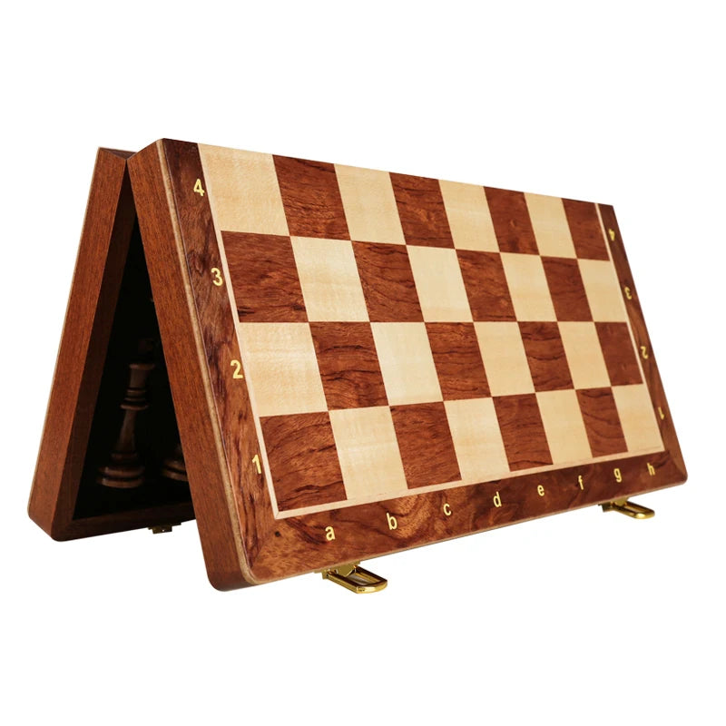 Premium Wooden Folding Chess Set – Classic Handcrafted Walnut Board with Solid Wood Pieces