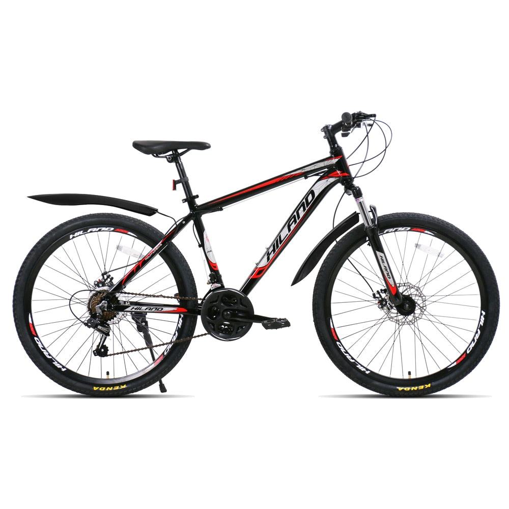 HILAND 26-Inch 21-Speed Mountain Bike with Aluminum Alloy Frame: Features Suspension Fork, Double Disc Brake, and Bonus Fenders