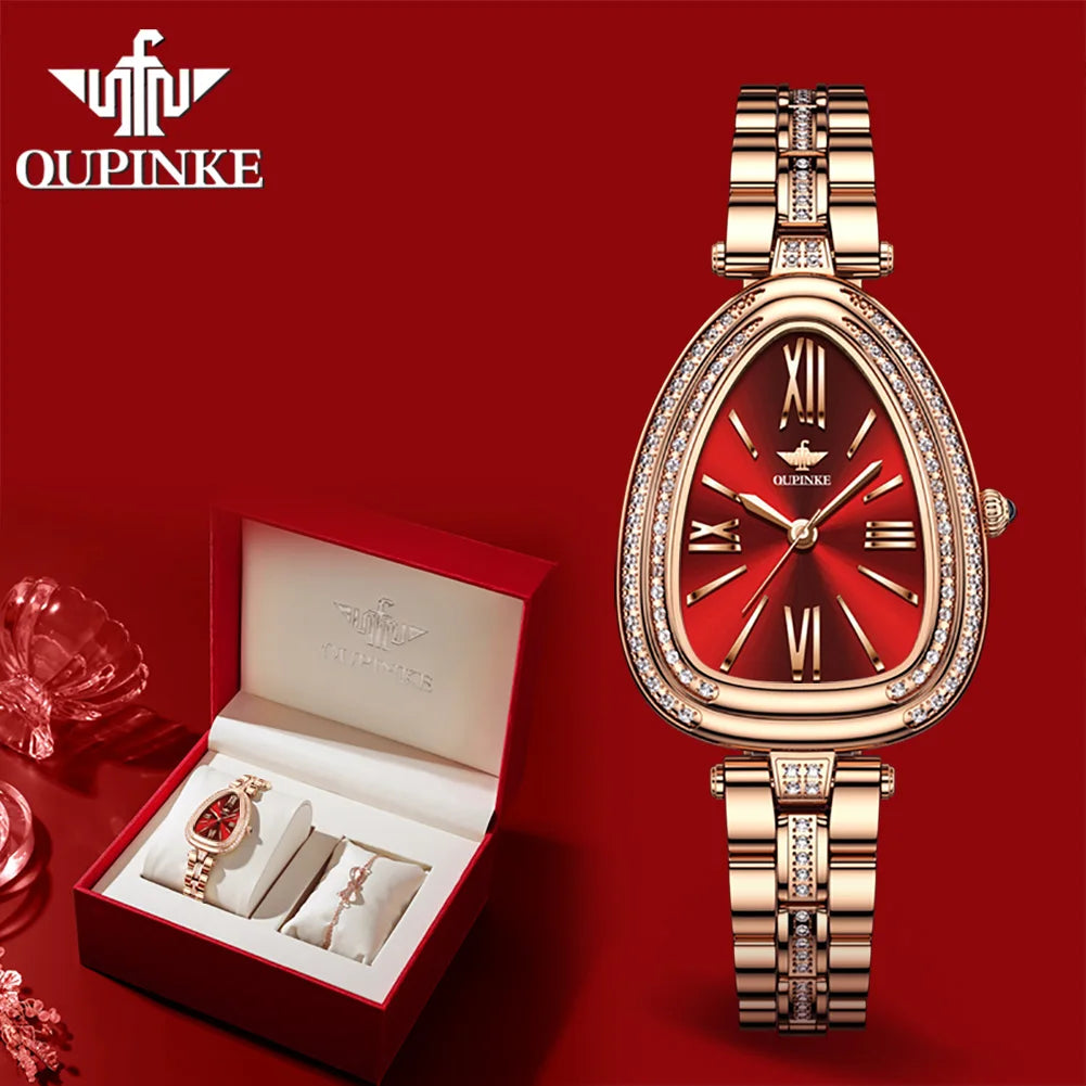 Luxury Women's Watch Set: Waterproof Sapphire Mirror, Diamond Dial, Swiss Quartz Movement with Bracelet and Necklace