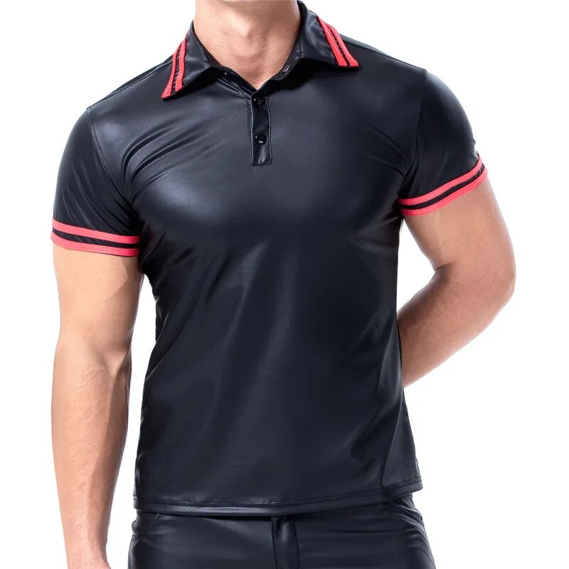 Plus Size Faux Leather Men's Short Sleeve Tee: Ideal for Sports, Fitness, and Streetwear - Elevate Your Casual Outfits