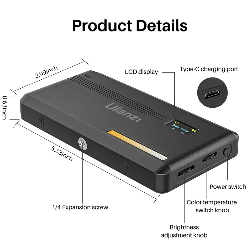 VL200 LED Camera Light: 2500K-9000K Adjustable, Dimmable with Tripod & 360° Ball Head, Includes Phone Holder & Soft Diffuser