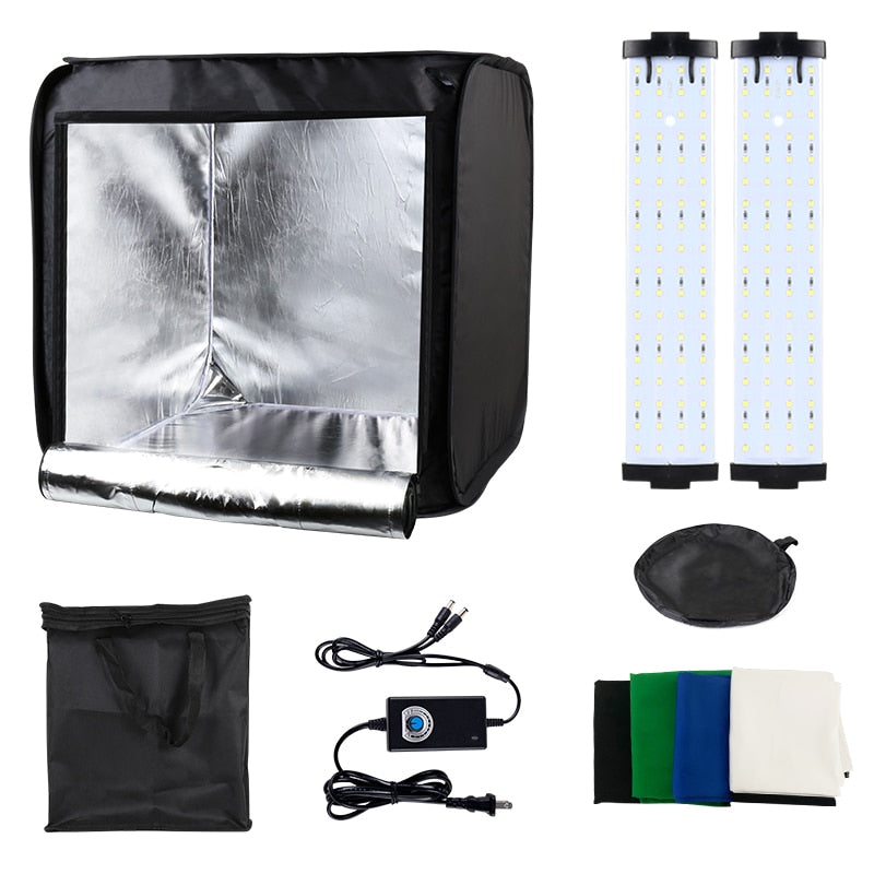 Folding LED Photo Lightroom Studio Softbox with 4 Backdrops: Perfect for Professional Photography