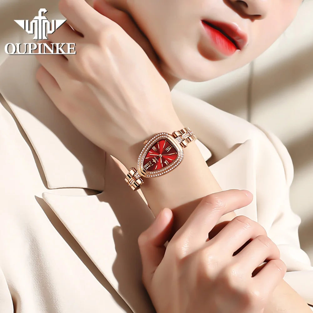 Luxury Women's Watch Set: Waterproof Sapphire Mirror, Diamond Dial, Swiss Quartz Movement with Bracelet and Necklace