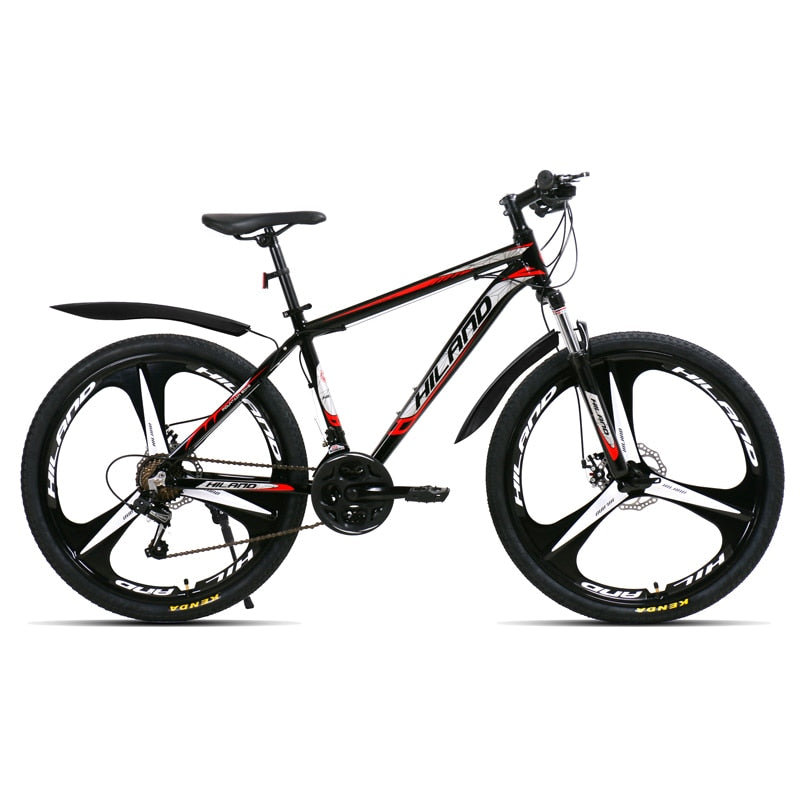 HILAND 26-Inch 21-Speed Mountain Bike with Aluminum Alloy Frame: Features Suspension Fork, Double Disc Brake, and Bonus Fenders