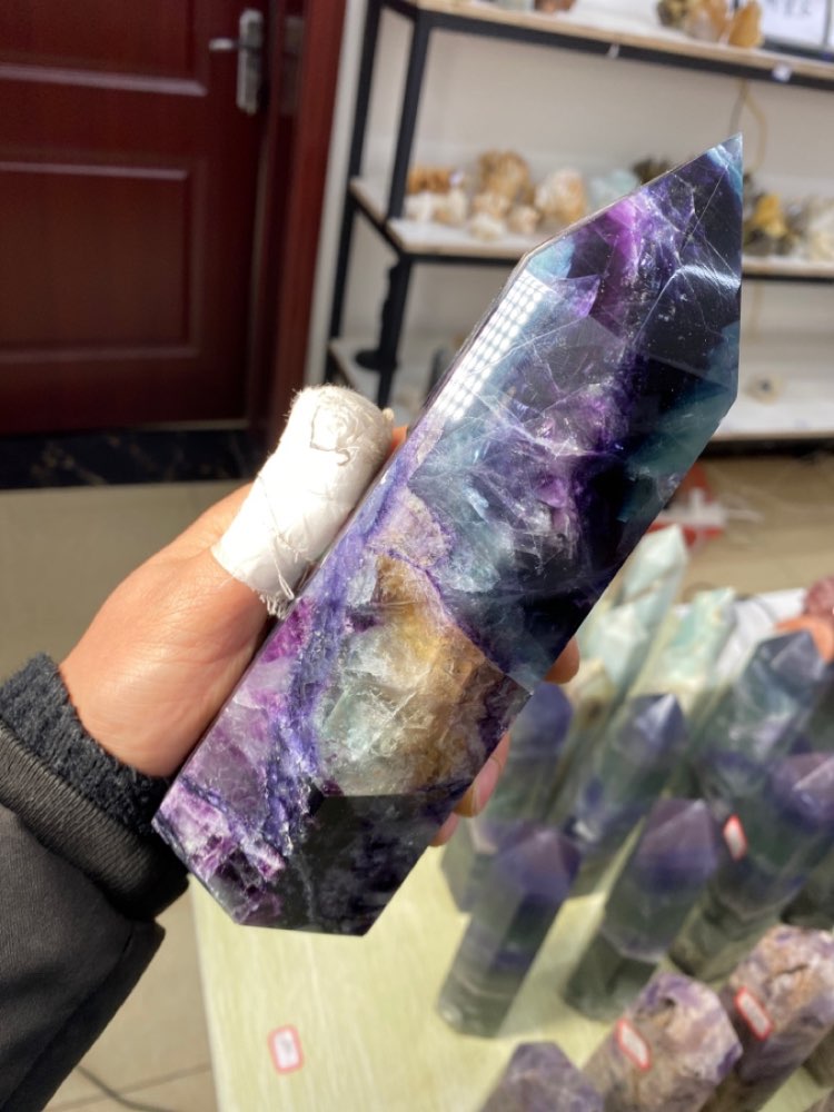 Large Natural Colored Fluorite Crystal Point Wand