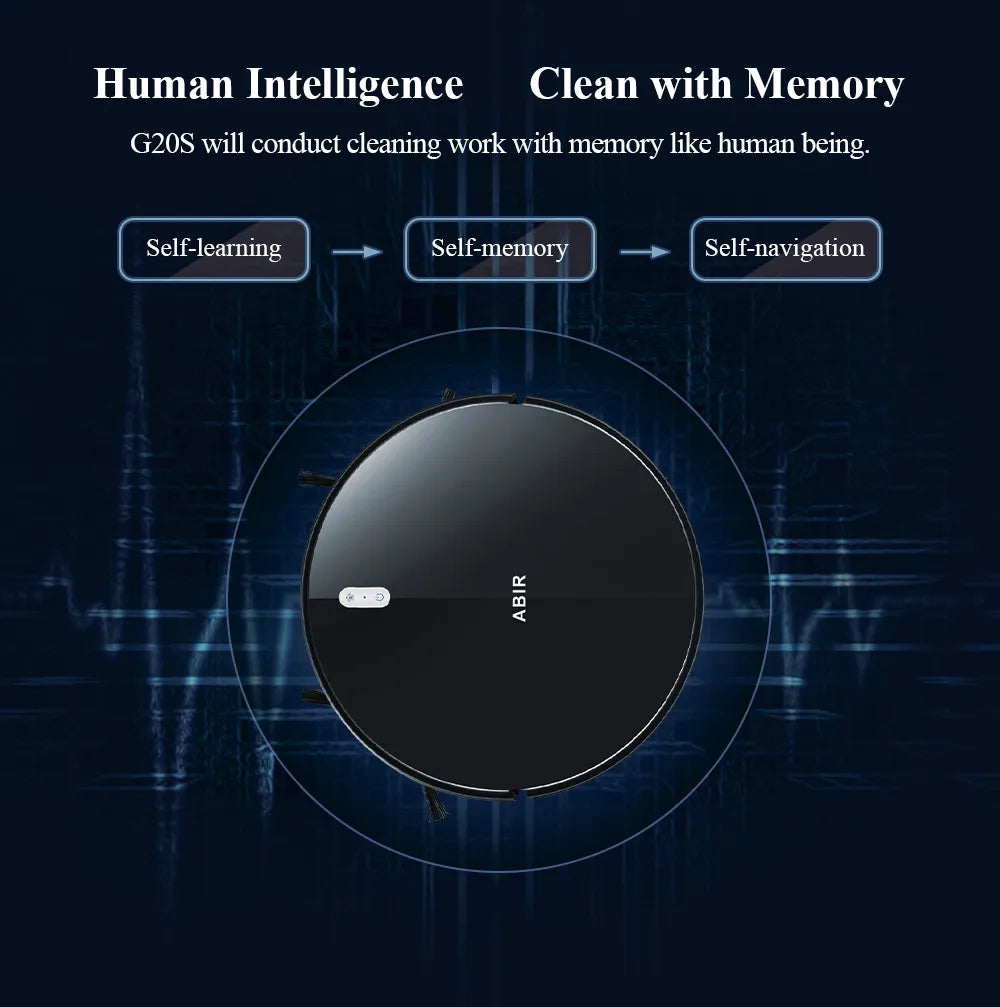 ABIR G20S Robot Vacuum Cleaner: Smart Map Memory, Powerful 6000Pa Suction, Electric Wet Mop, Remote Control, and WiFi App for Effortless Home Floor Cleaning